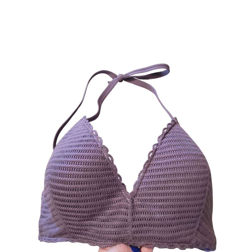Shade & Shore Womens 36DD Swim Top Purple Crochet Halter Underwire Bikini